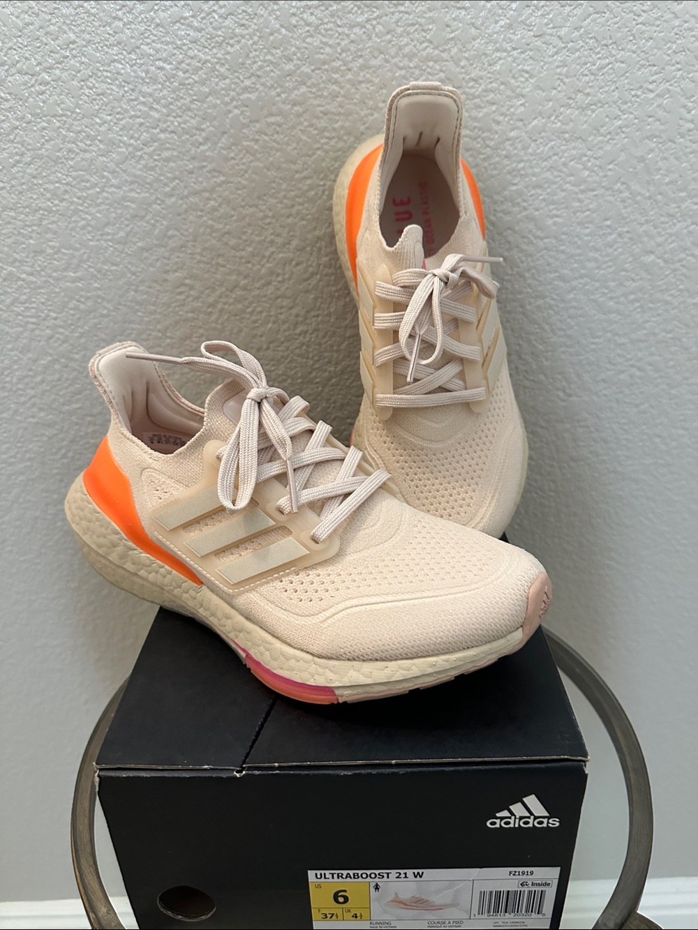 adidas Women's Ultraboost Running Shoes - Beige with Orange Accent